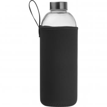 Trinkflasche aus Glas mit Neoprensleeve / 1000ml / Neoprenfarbe: schwarz