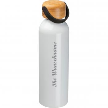 Trinkflasche aus recyceltem Aluminium mit Namensgravur - 600 ml - Farbe: weiß