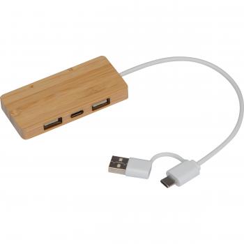 USB-Hub aus Bambus / USB Verteiler mit USB-C Stecker, 2x USB und USB-C