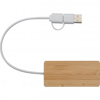 USB-Hub aus Bambus mit Gravur / USB Verteiler mit USB-C Stecker, 2x USB, USB-C