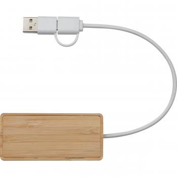 USB-Hub aus Bambus mit Gravur / USB Verteiler mit USB-C Stecker, 2x USB, USB-C