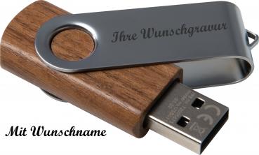 USB-Stick mit Namensgravur - aus dunklem Holz (Walnuss) - 4GB