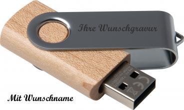 USB-Stick mit Namensgravur - aus hellem Holz (Ahorn) - 4GB