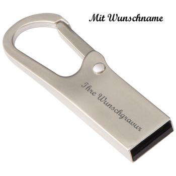 USB-Stick mit Namensgravur - aus metall - mit Karabinerhaken - 8GB