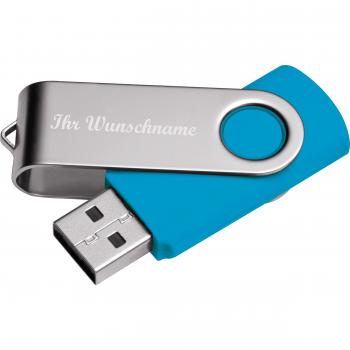 USB-Stick Twister mit Namensgravur - 32GB - aus Metall - Farbe: silber-hellblau
