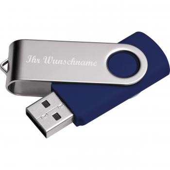 USB-Stick Twister mit Namensgravur - 32GB aus Metall - Farbe: silber-dunkelblau