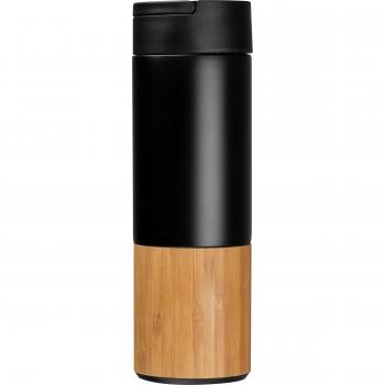 Vakuum Trinkflasche mit Gravur / aus Edelstahl und Bambus / Füllmenge 0,5l