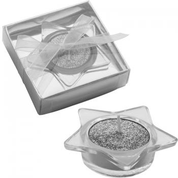 Weihnachtskerzenset mit glitzernden Teelicht mit Halterung / Farbe: silber