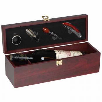Weinbox mit Gravur / aus Holz für 1 Flasche mit Kellnermesser