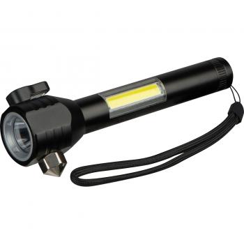 Wiederaufladbare COB-Taschenlampe mit Gravur / Sicherheitshammer, Gurtschneider