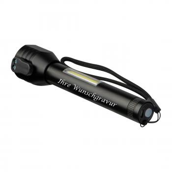 Wiederaufladbare COB-Taschenlampe mit Gravur / Sicherheitshammer, Gurtschneider