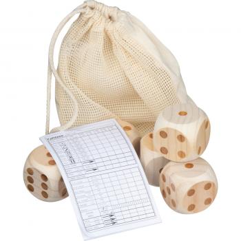 XXL Würfelset / mit 5 Riesen Holz-Würfel 5x5x5cm und Spielblock im Stoffbeutel