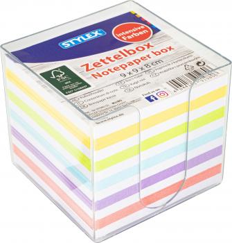 Zettelbox mit 700 Blatt farbige Notizzettel / Farbe: transparent klar