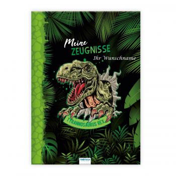 Zeugnismappe mit Gravur / A4 / "Dino - T-Rex" / wattierter Einband / 10 Einlagen
