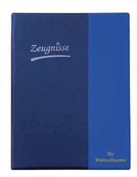 Zeugnismappe mit Gravur / Zeugnisringbuch A4 mit 10 Hüllen /Farbe: metallic blau