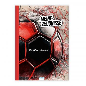 Zeugnismappe mit Namensgravur - A4 - "Fußball" - wattierter Einband 10 Einlagen