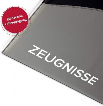 Zeugnismappe mit Namensgravur - wattiertes Cover - mit 12 Hüllen - Farbe: grau