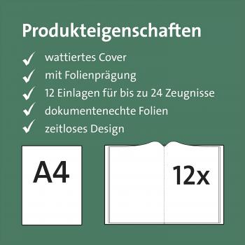 Zeugnismappe mit Namensgravur - wattiertes Cover - mit 12 Hüllen - Farbe: grün