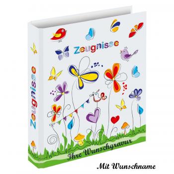 Zeugnismappe mit Namensgravur - Zeugnisringbuch - mit Schmetterlinge