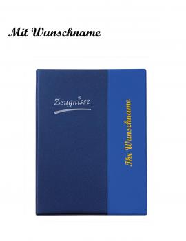 Zeugnismappe mit Namensgravur - Zeugnisringbuch A4 mit 10 Hüllen - metallic blau