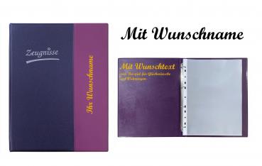 Zeugnismappe mit Namensgravur und Widmung - Zeugnisringbuch A4 - metallic lila