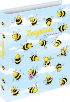 Zeugnismappe mit pinkgefärbter Gravur / Zeugnisringbuch / "Bienen"