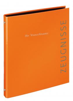Zeugnismappe mit silbergefärbter Gravur / Zeugnisringbuch / Farbe: orange