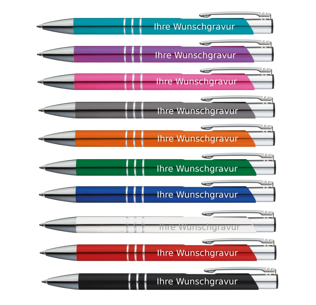 hellblau Farbe 10 Touchpen Kugelschreiber aus Metall mit Gravur 