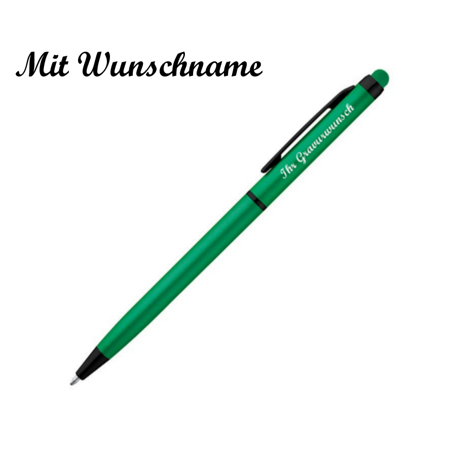 Farbe 10x Touchpen Kugelschreiber mit Gravur silber-grün 
