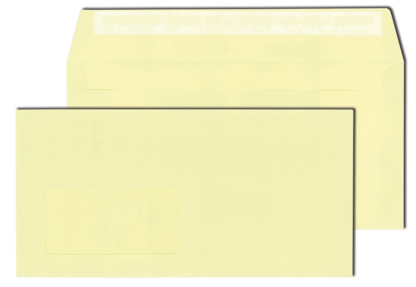 Farbe mit Fenster 25 Briefumschläge gelb 120g haftklebend Din lang 
