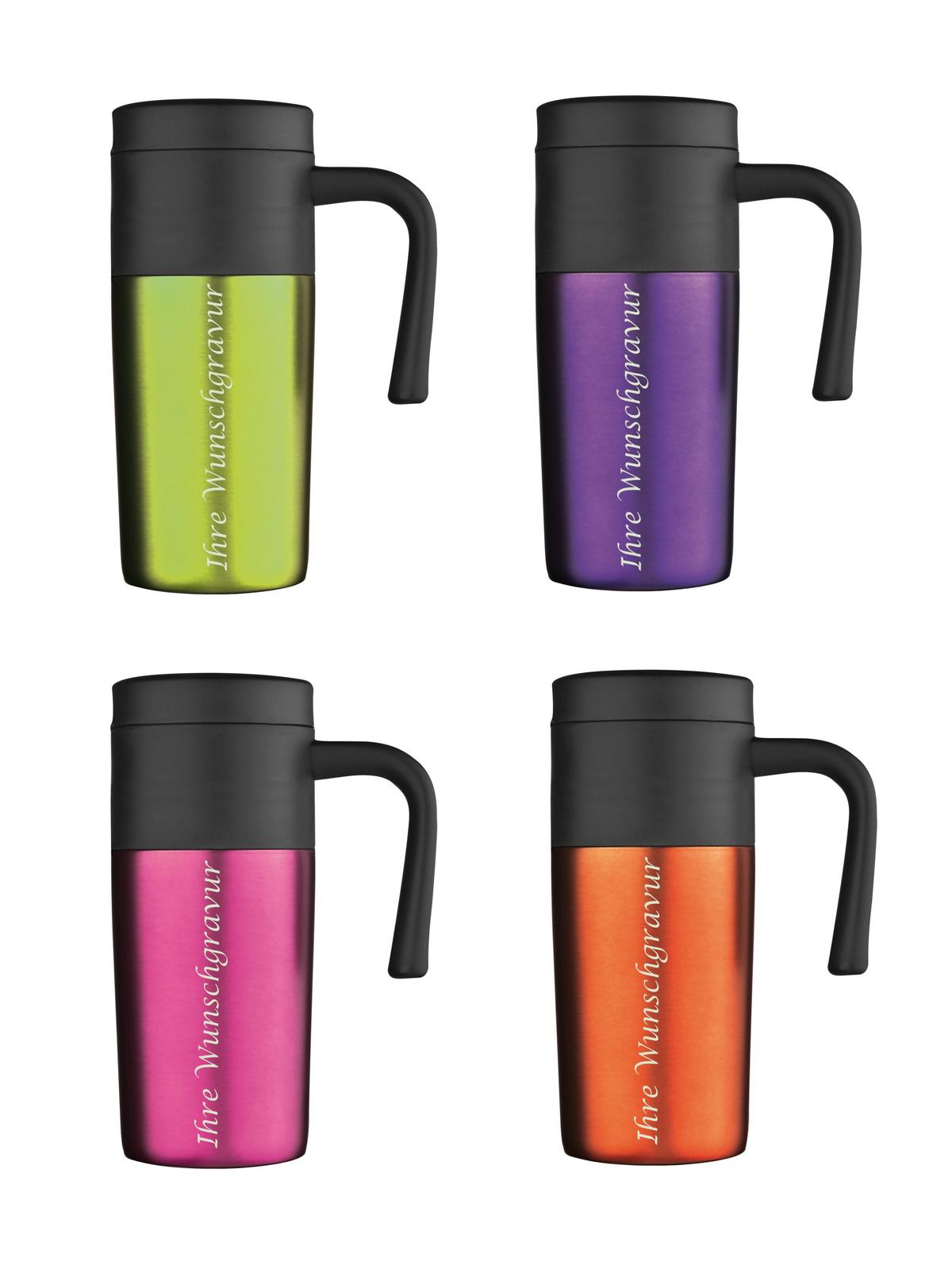 Livepac Office 4x Thermobecher Mit Gravur Isolierbecher Je 1x Lila Orange Apfelgrun Pink