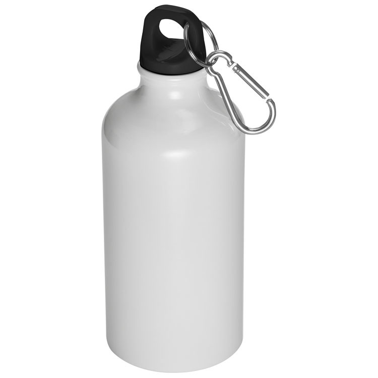 Sportflasche Farbe weiß 500ml Aluminium Trinkflasche mit Karabinerhaken 