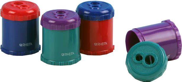 Anspitzer Bleistiftspitzer violett mit türkiser Kappe