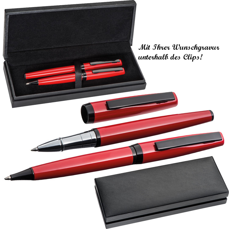 Kugelschreiber Farbe: rot Metall Schreibset mit Namensgravur Rollerball 