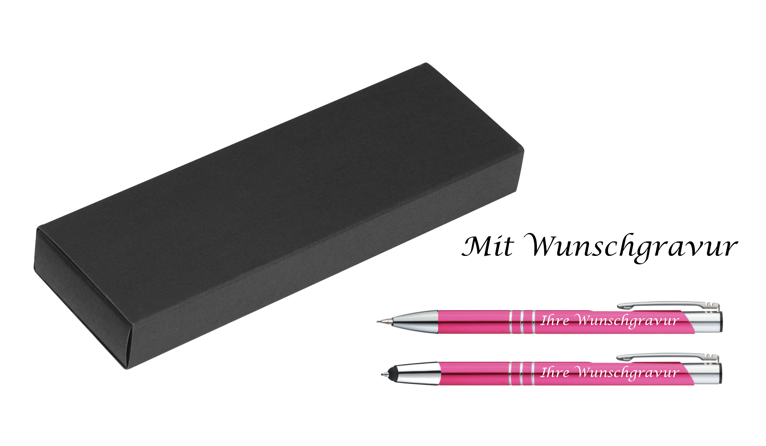 Schreibset mit Gravur Touchpen Kugelschreiber pink Druckbleistift 
