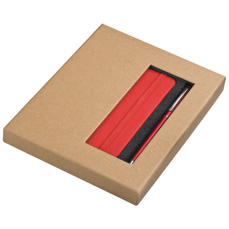 Schreibset 2-tlg rot Farbe / Touchpen Kugelschreiber und Notizbuch 125x77mm 