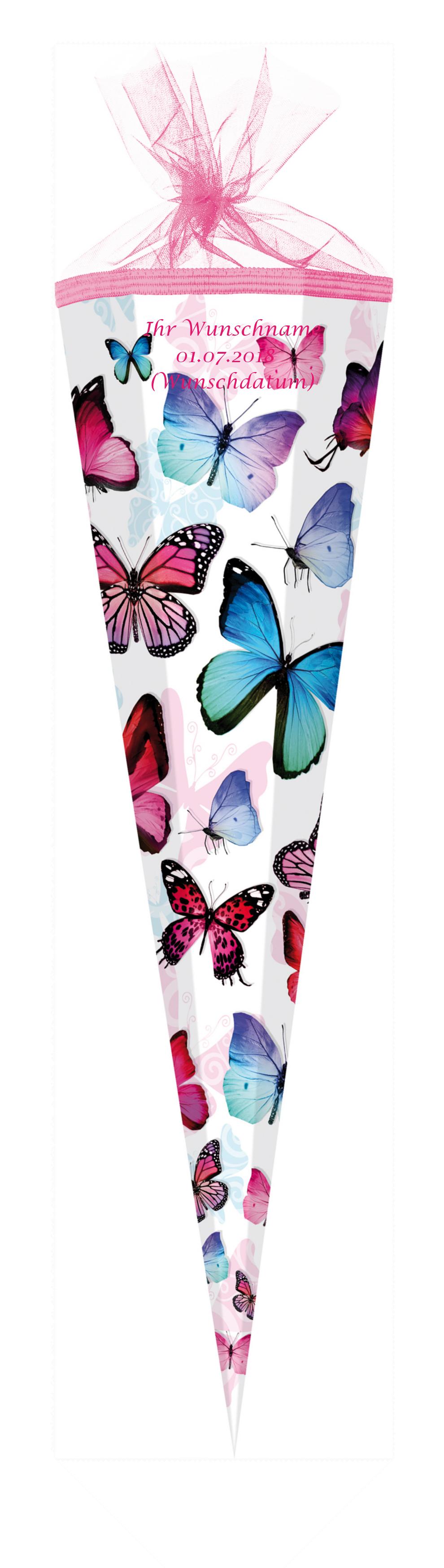 "Schmetterlinge" eckig Schultüte mit Gravur 85cm Zuckertüte 