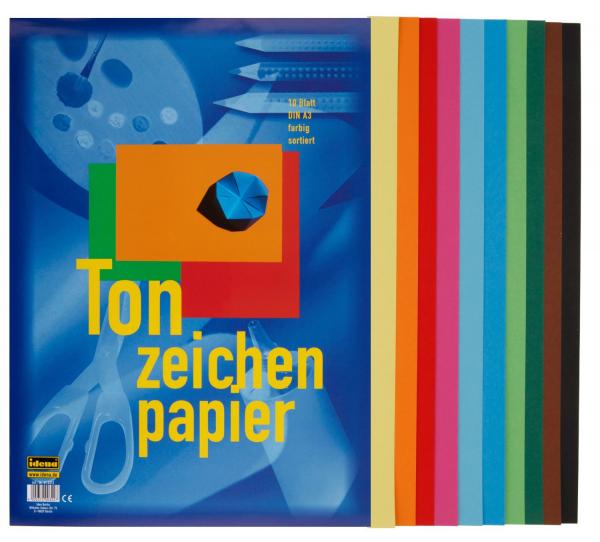 10 Blatt Tonzeichenpapier / DIN A3 / 10 verschiedene Farben