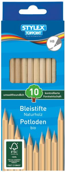 10 Bleistifte aus Naturholz / Härtegrad: HB