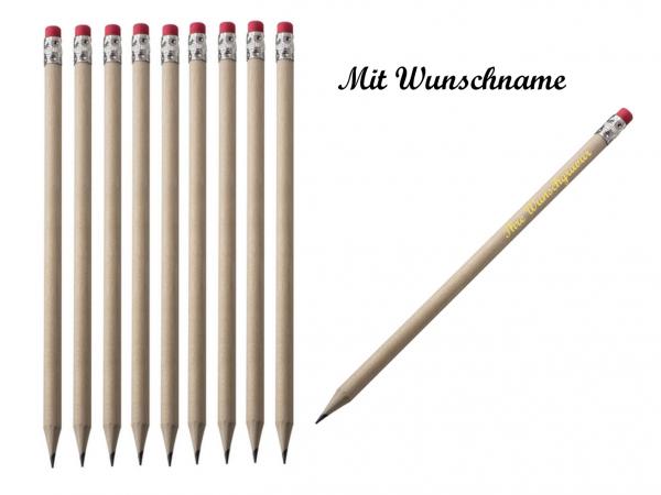 10 Bleistifte mit Radierer - Härtegrad: HB - unlackiert - mit Namensgravur