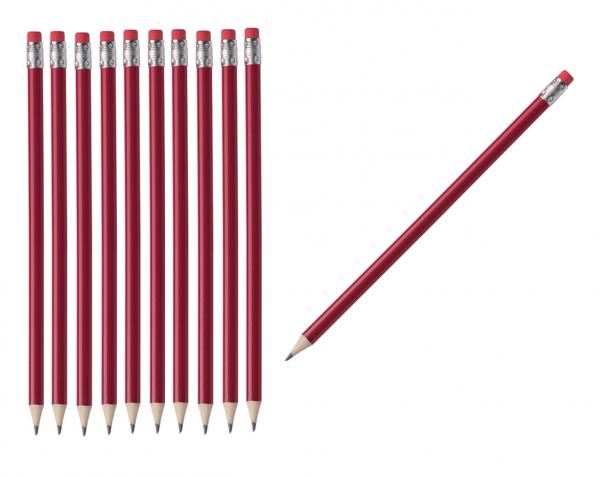 10 Bleistifte mit Radierer / HB / ohne Herstellerlogo / Farbe: lackiert rot