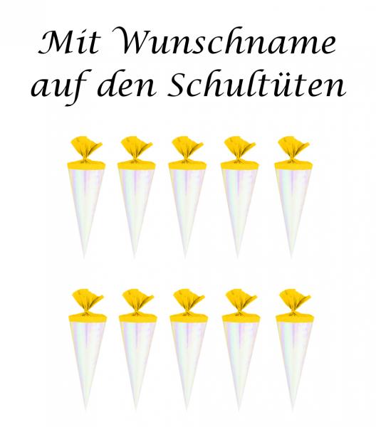 10 Deko Schultüten mit gold gefärbter Gravur / 15cm / rose' mit gelben Krepp