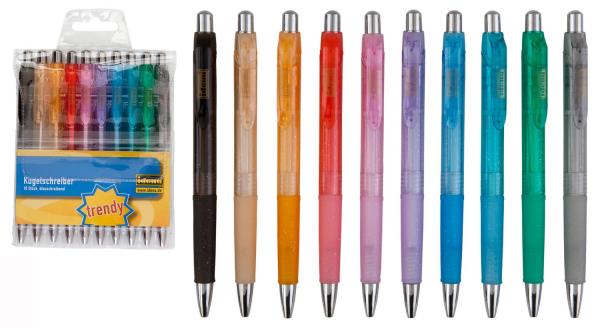 10 Druckkugelschreiber / Schreibfarbe: blau / transluzente Farben