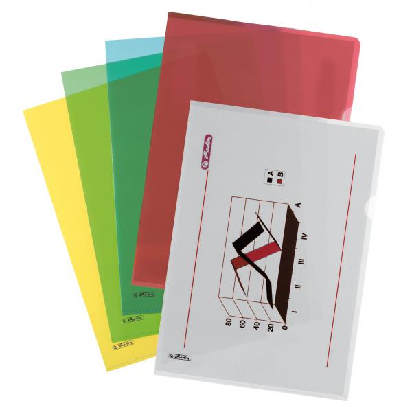 10 Herlitz Aktenhüllen "Pyramide" / Sichthüllen / DIN A4 / 5 verschiedene Farben