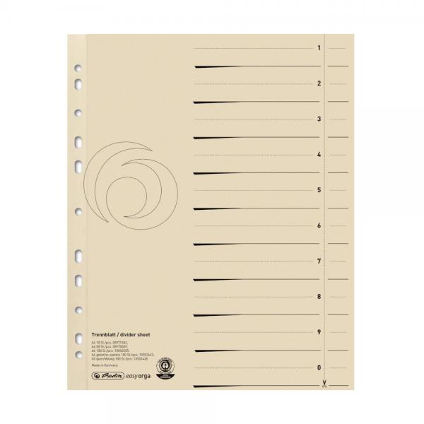 10 Herlitz Trennblätter / DIN A4 / Manila-Karton / Farbe: chamois