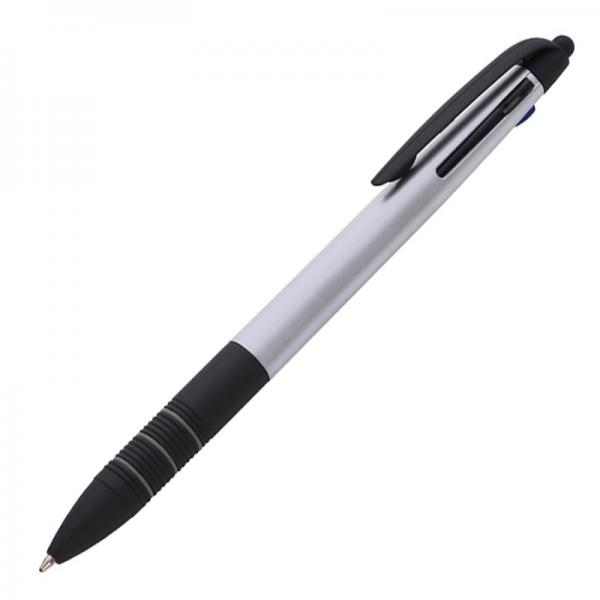 10 Kugelschreiber 4in1 mit 3 Schreibfarben und Touchpen / Farbe: silber