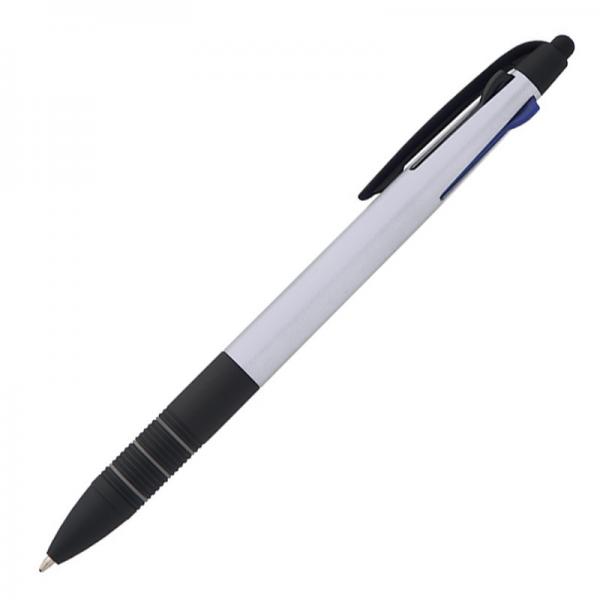 10 Kugelschreiber 4in1 mit 3 Schreibfarben und Touchpen / Farbe: silber