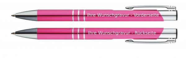 10 Kugelschreiber aus Metall / mit beidseitige Gravur / Farbe: pink