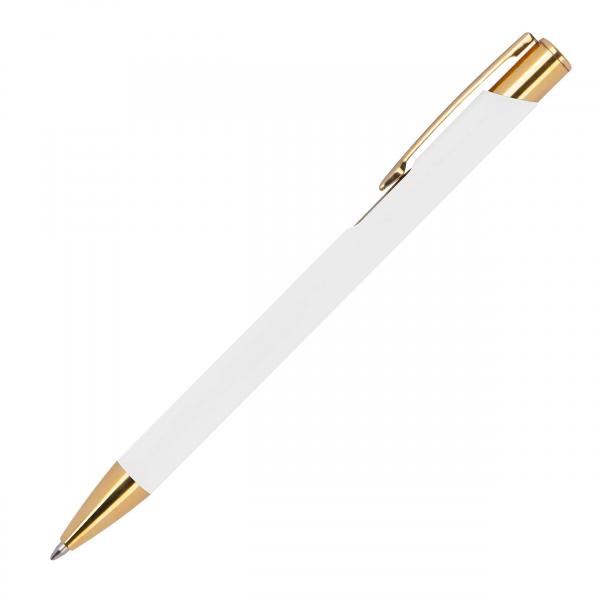 10 Kugelschreiber aus Metall / mit goldenen Applikationen / Farbe: weiß