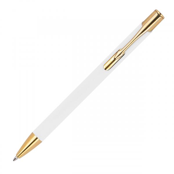 10 Kugelschreiber aus Metall / mit goldenen Applikationen / Farbe: weiß